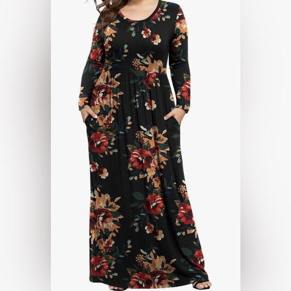 LONGYUAN Dresses & Skirts - LONGYUAN, Sz 4XL, Dark Green, Floral Long Sleeve Maxi Dress - NWT